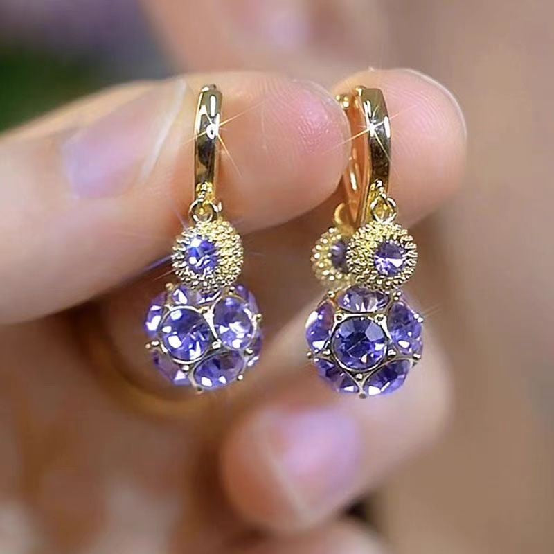 Classy Purple Crystal Ball Huggie Earrings
