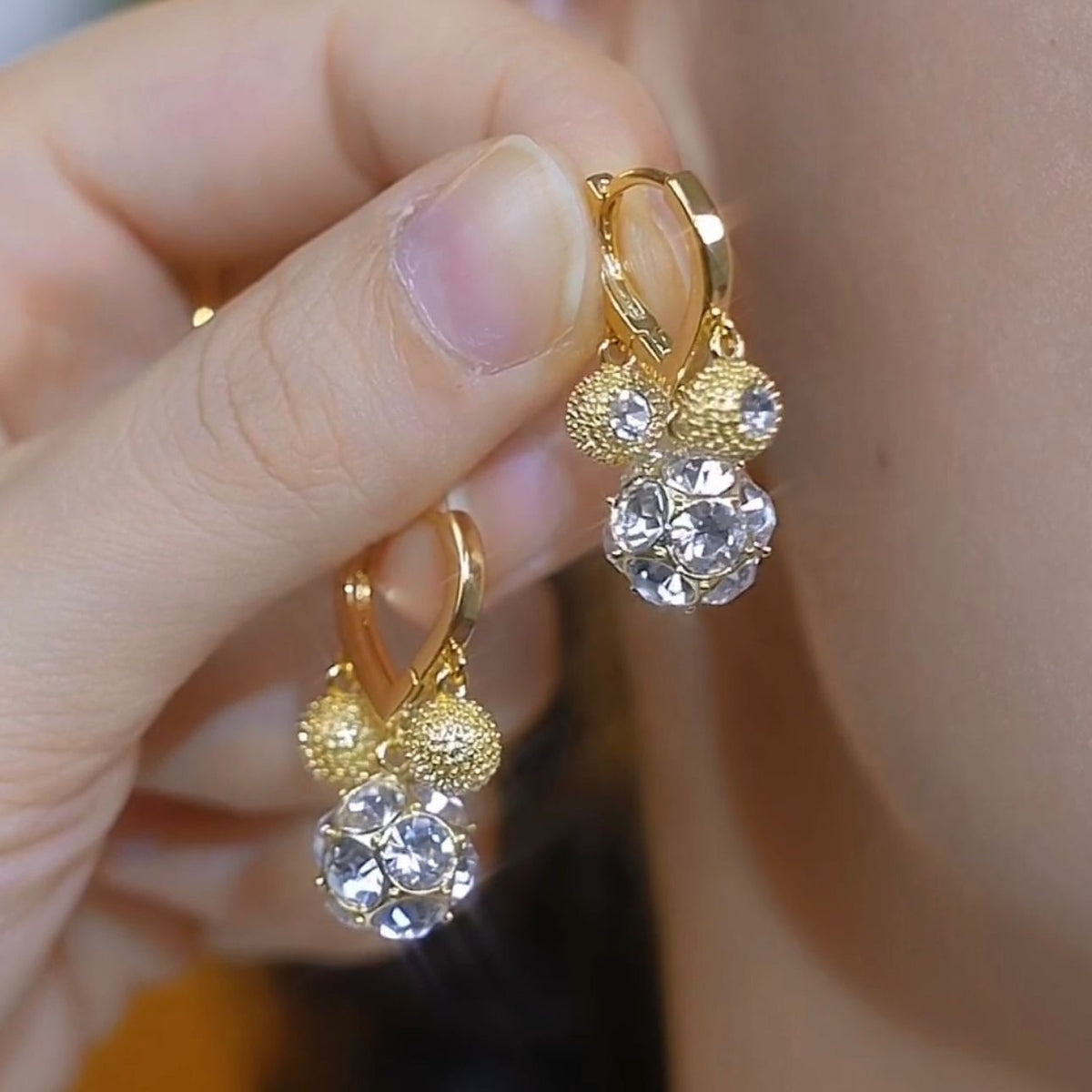 Classy Purple Crystal Ball Huggie Earrings
