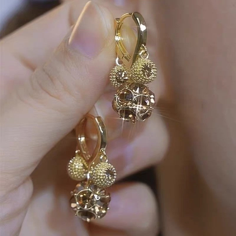 Classy Purple Crystal Ball Huggie Earrings