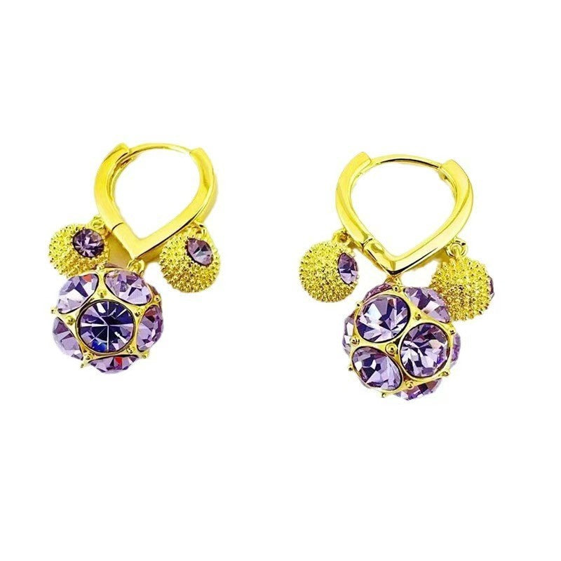 Classy Purple Crystal Ball Huggie Earrings