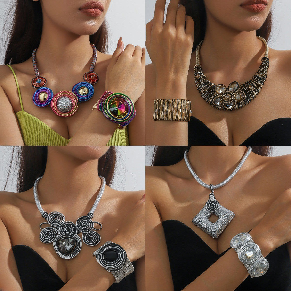 Boho Geometric Glass Necklace Bracelet Set