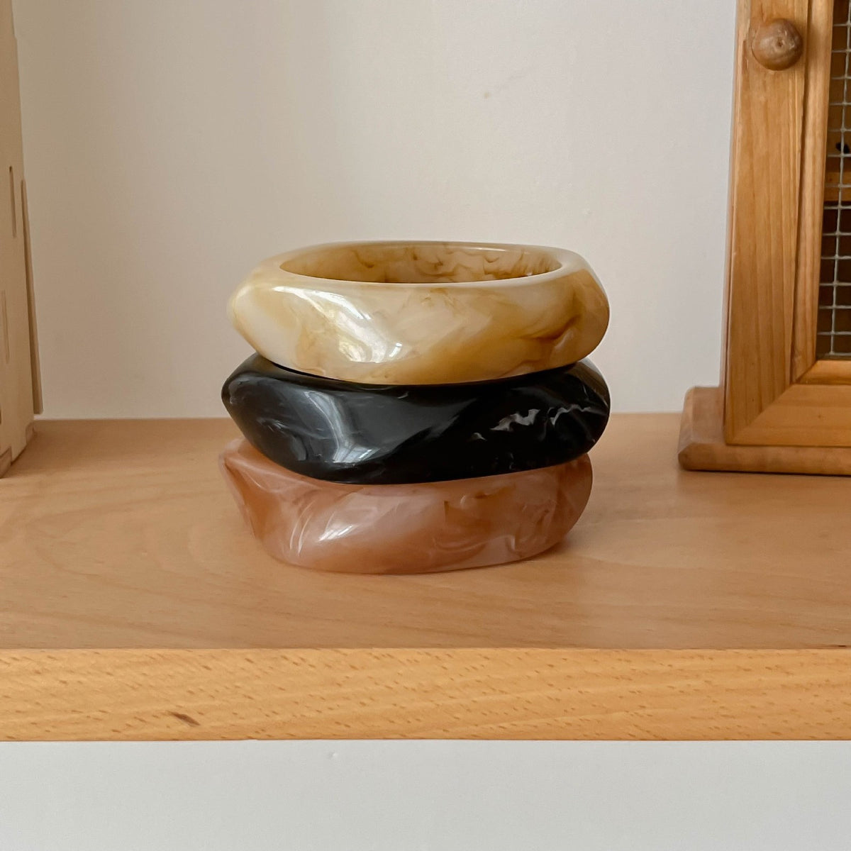 Classy Marbled Geometric Resin Bangle Set