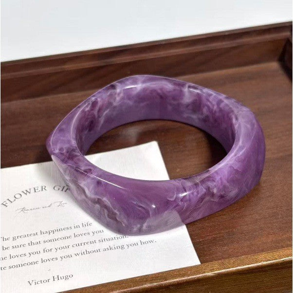 Classy Marbled Geometric Resin Bangle Set