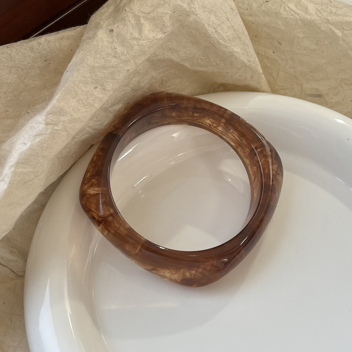 Classy Marbled Geometric Resin Bangle Set