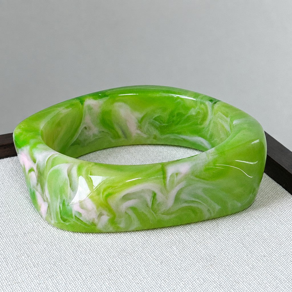 Classy Marbled Geometric Resin Bangle Set