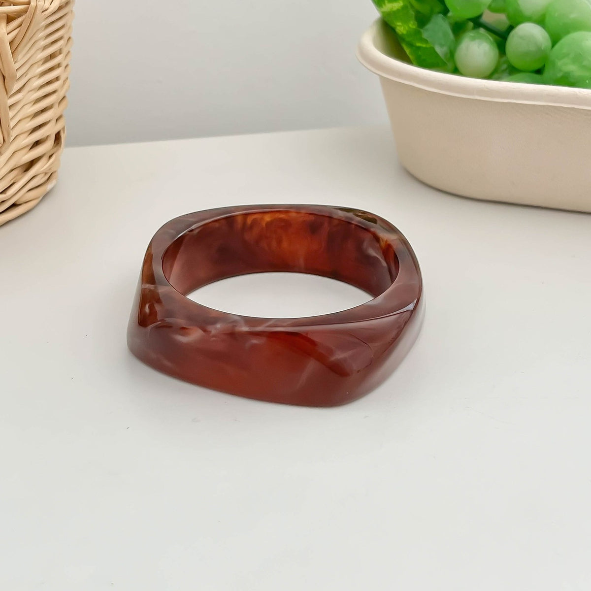 Classy Marbled Geometric Resin Bangle Set