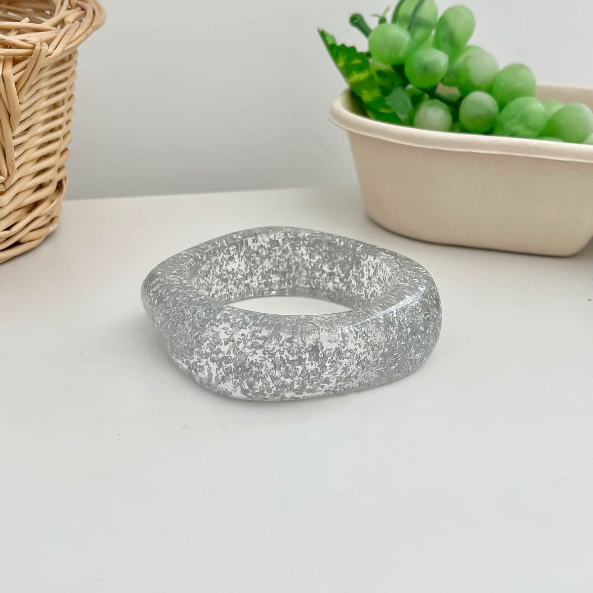 Classy Marbled Geometric Resin Bangle Set