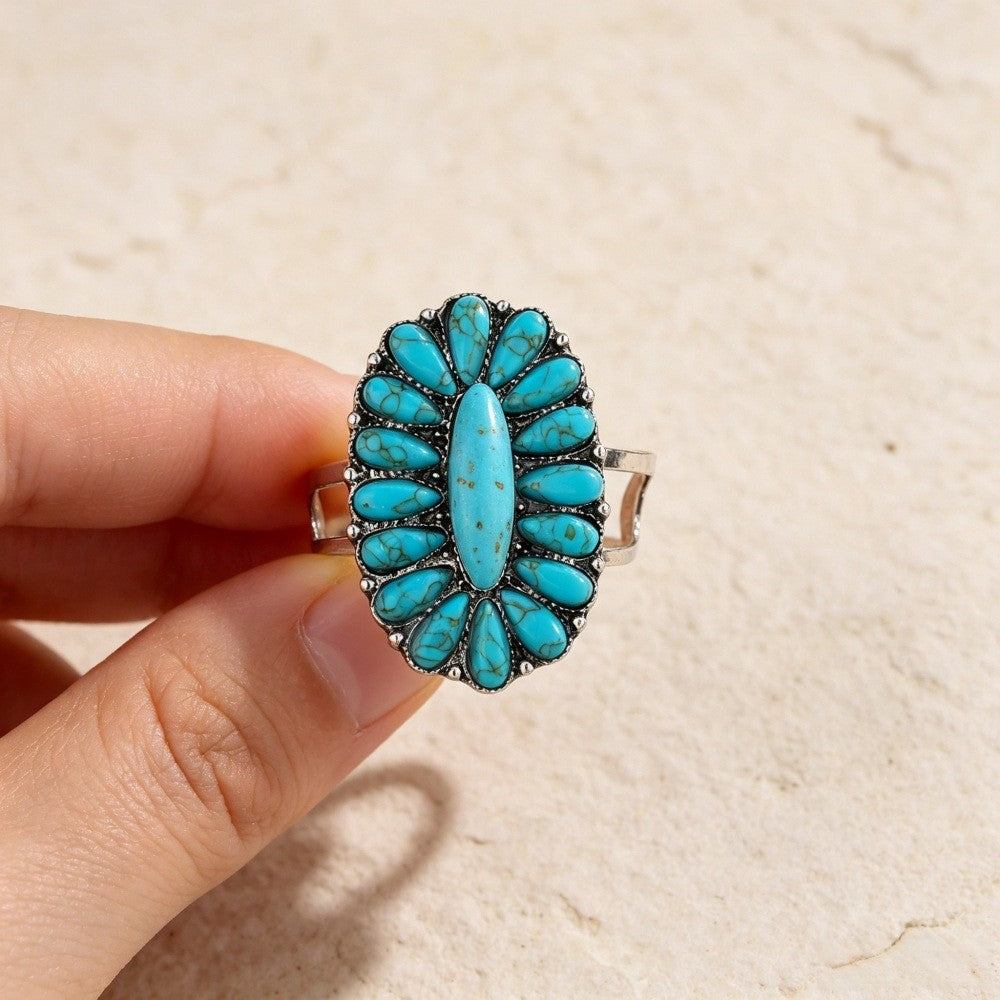 Boho Turquoise Oval Cluster Necklace