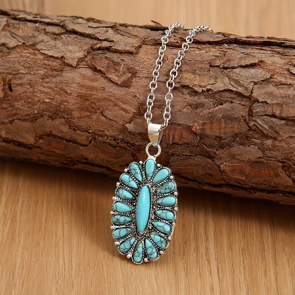 Boho Turquoise Oval Cluster Necklace