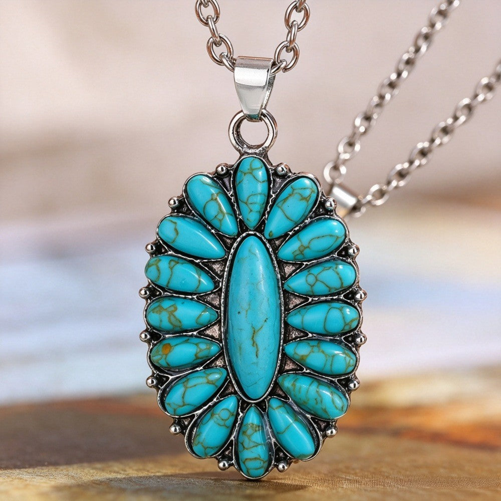 Boho Turquoise Oval Cluster Necklace