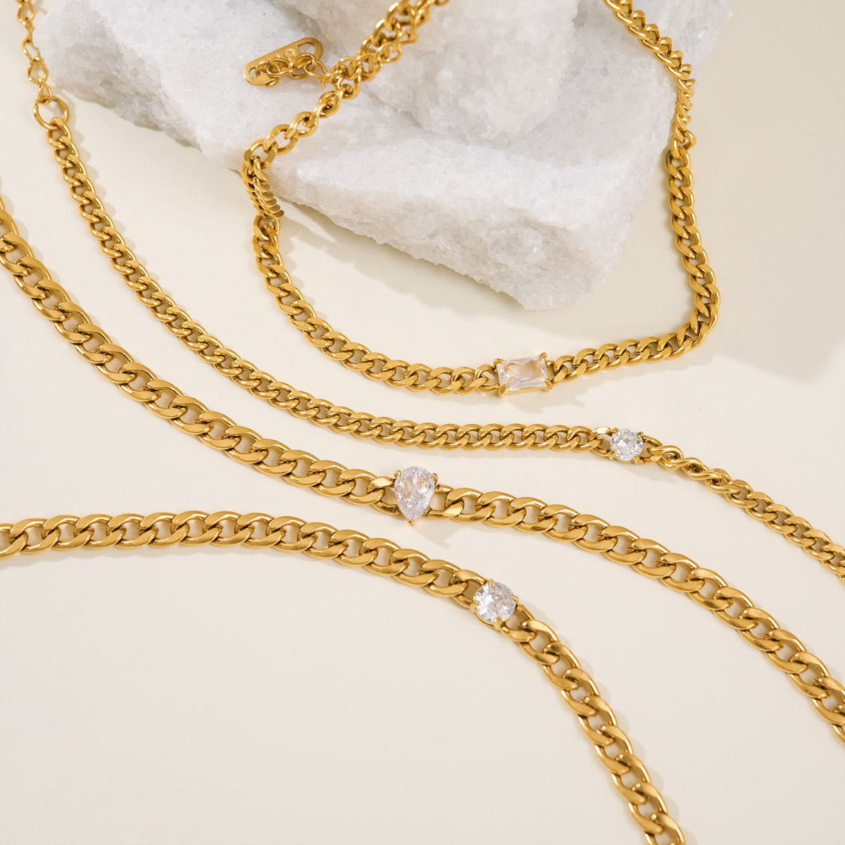 Dainty CZ Curb Chain Bracelet Anklet Set