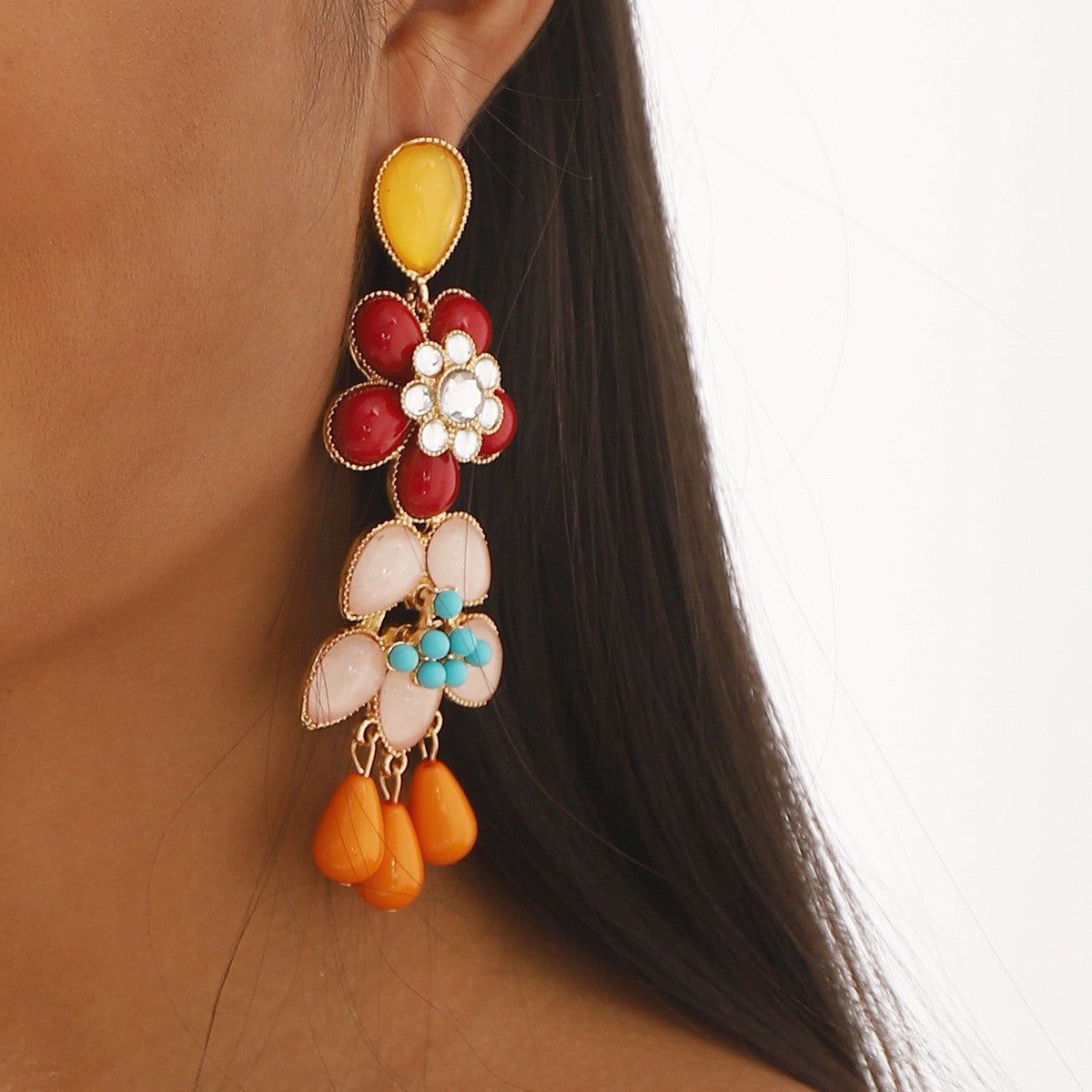 Boho Multi-Color Floral Acrylic Drop Earrings