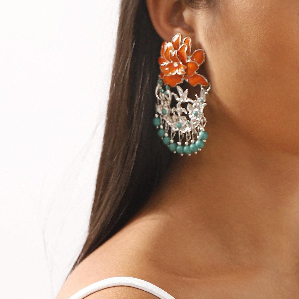 Boho Multi-Color Floral Acrylic Drop Earrings