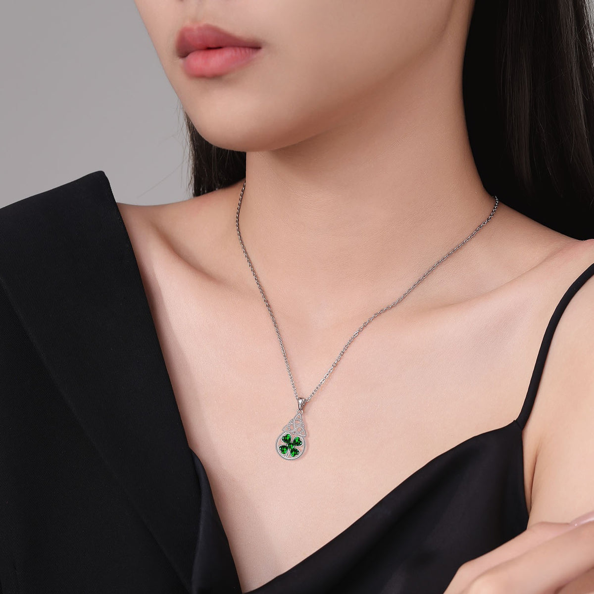 Elegant Emerald Clover Celtic Knot Necklace