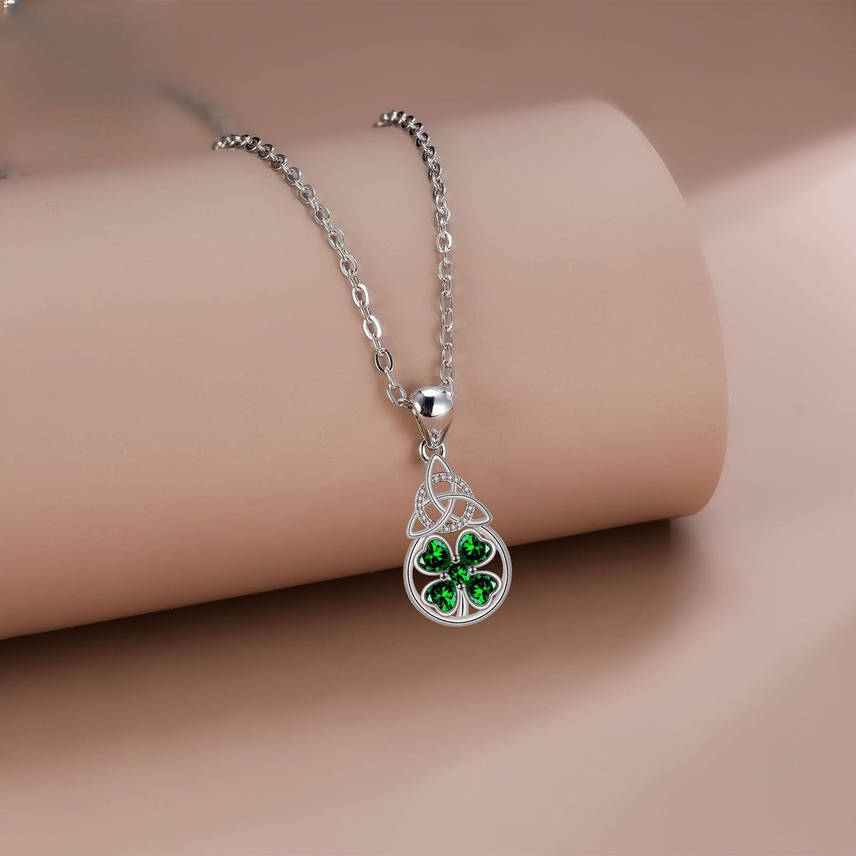 Elegant Emerald Clover Celtic Knot Necklace