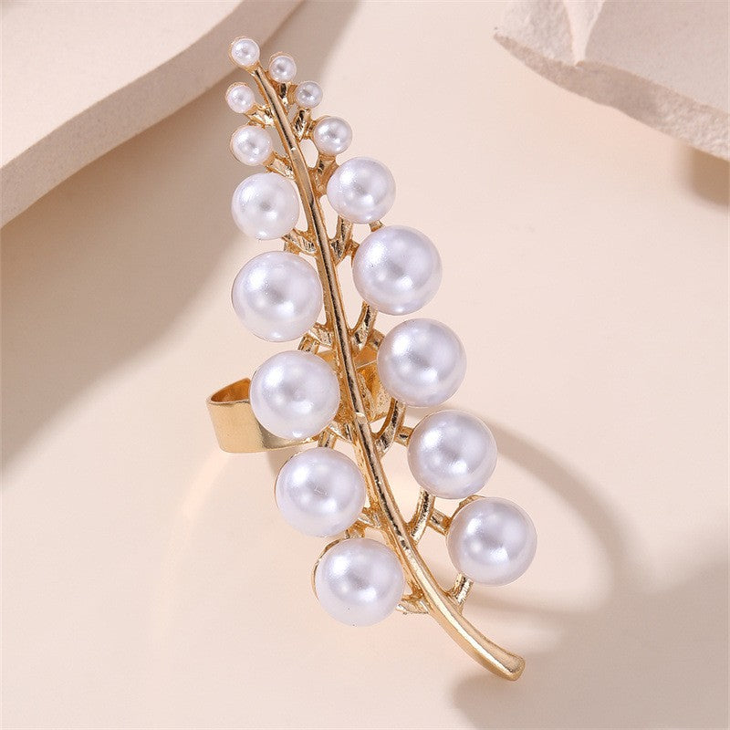Boho Floral Pearl Statement Ring Set