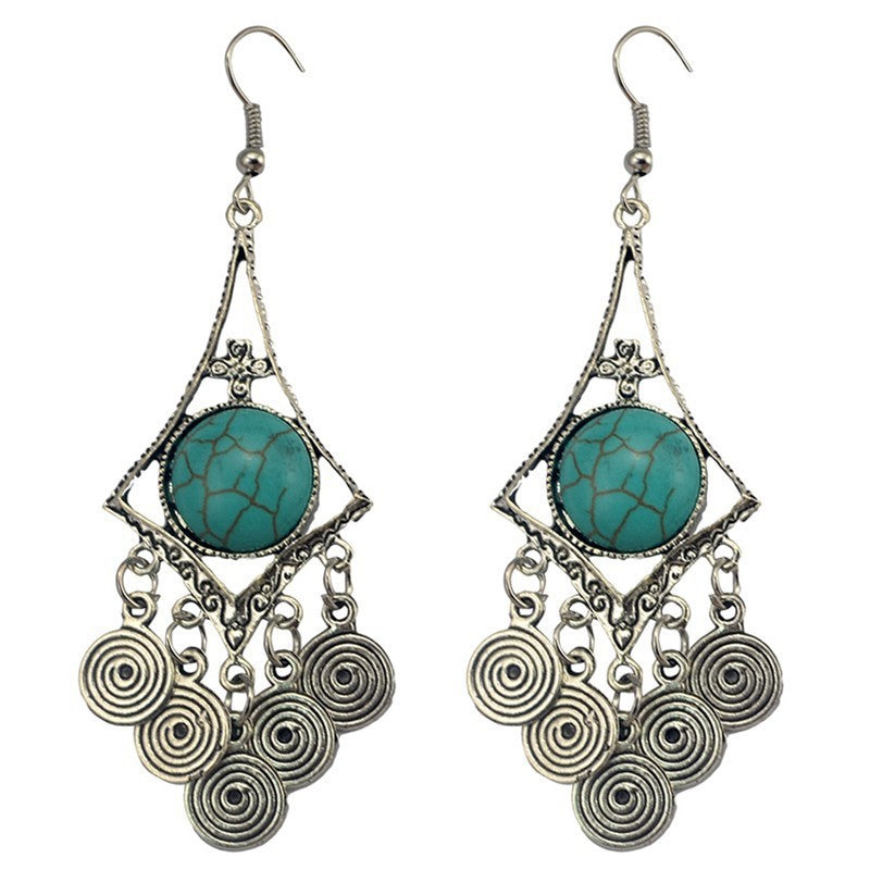 Boho Turquoise Geometric Spiral Dangle Earrings