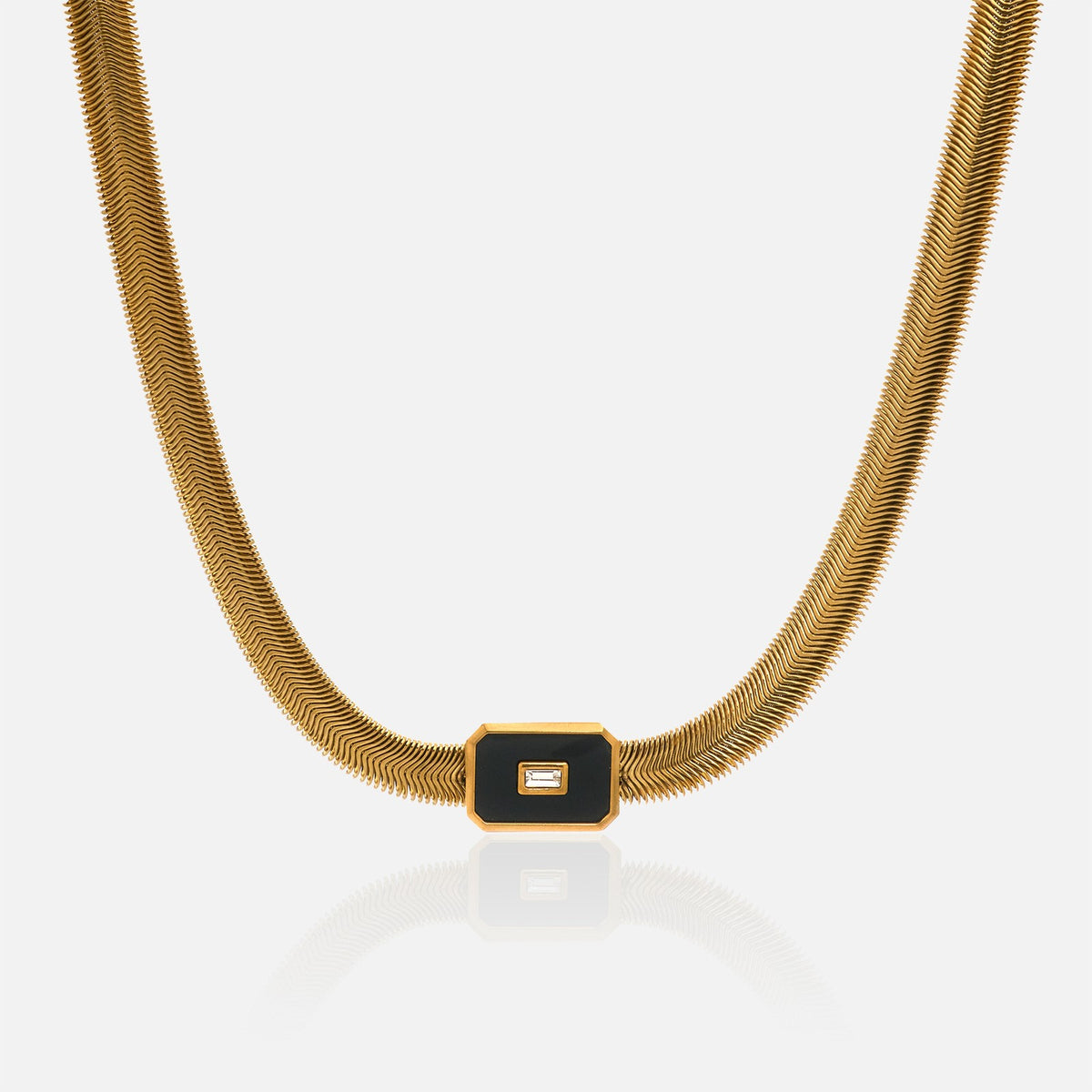 Classy Square Tag Snake Chain Necklace & Bracelet Set
