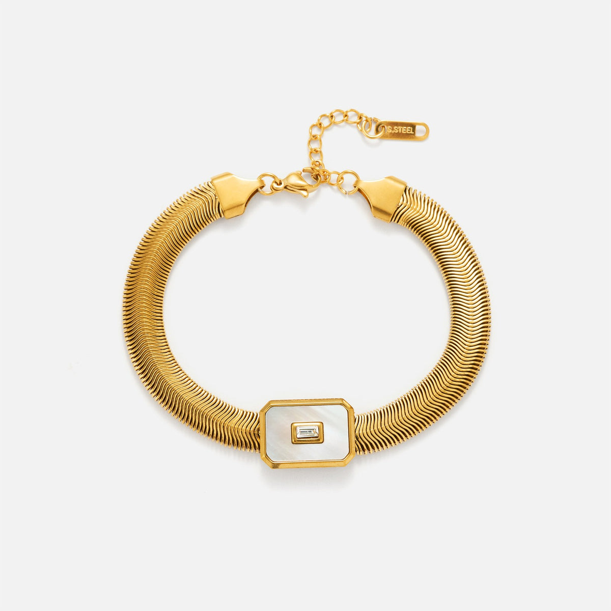 Classy Square Tag Snake Chain Necklace & Bracelet Set