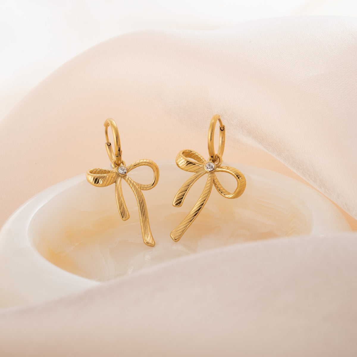 18k Dainty Twisted Bow Drop Earrings