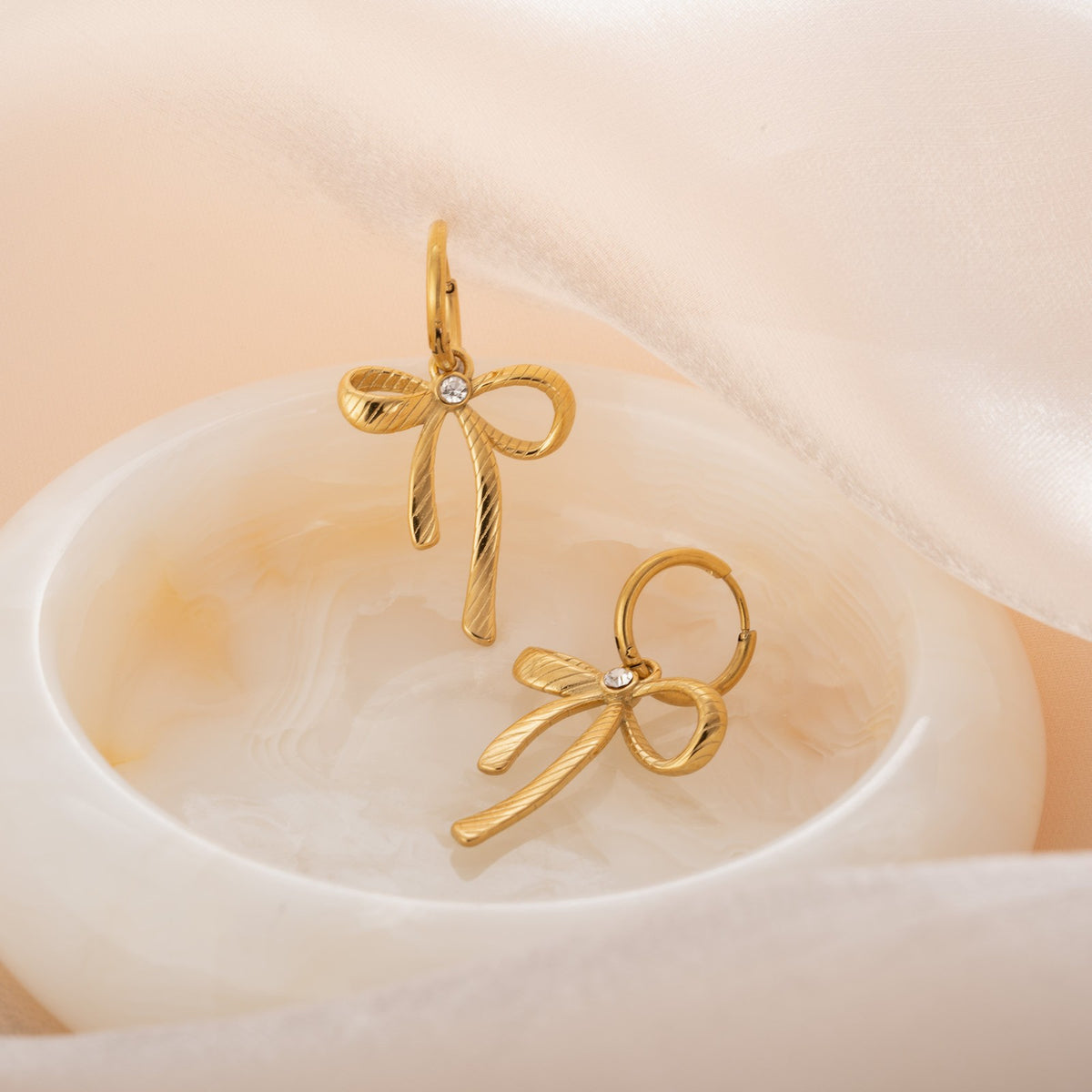 18k Dainty Twisted Bow Drop Earrings