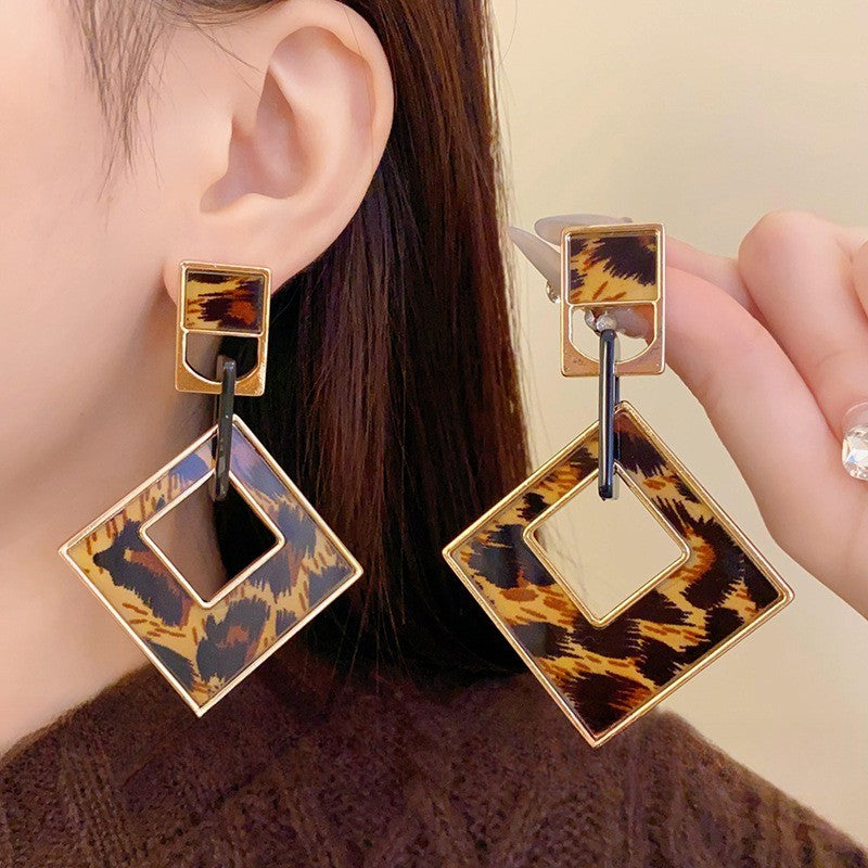 Classy Leopard Geometric Square Earrings