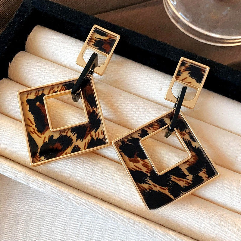 Classy Leopard Geometric Square Earrings