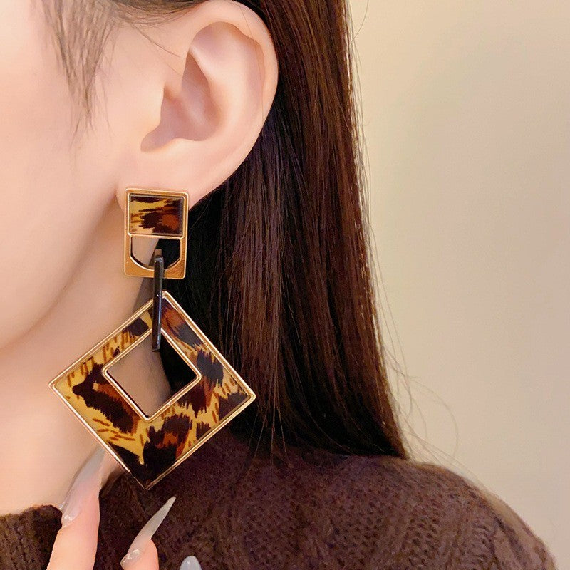 Classy Leopard Geometric Square Earrings