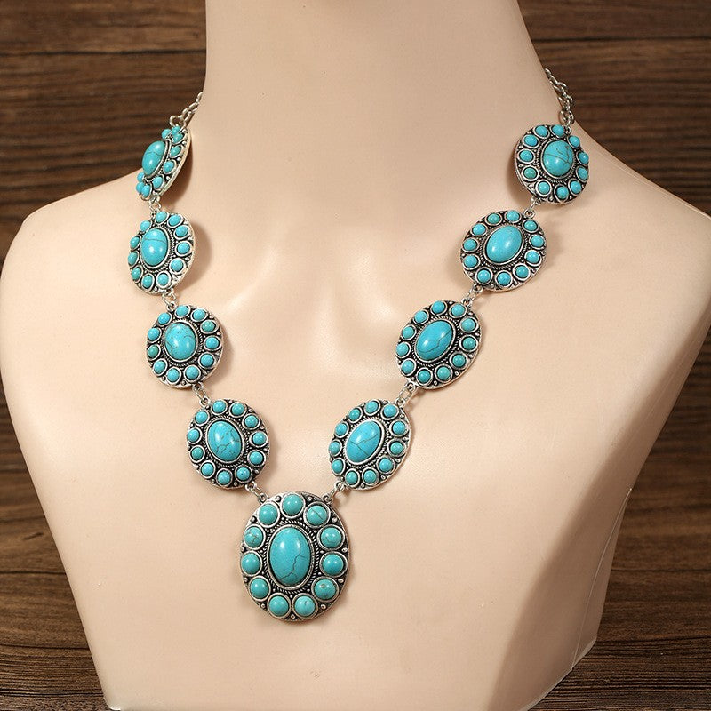 Vintage Inspired Faux Turquoise Oval Statement Necklace