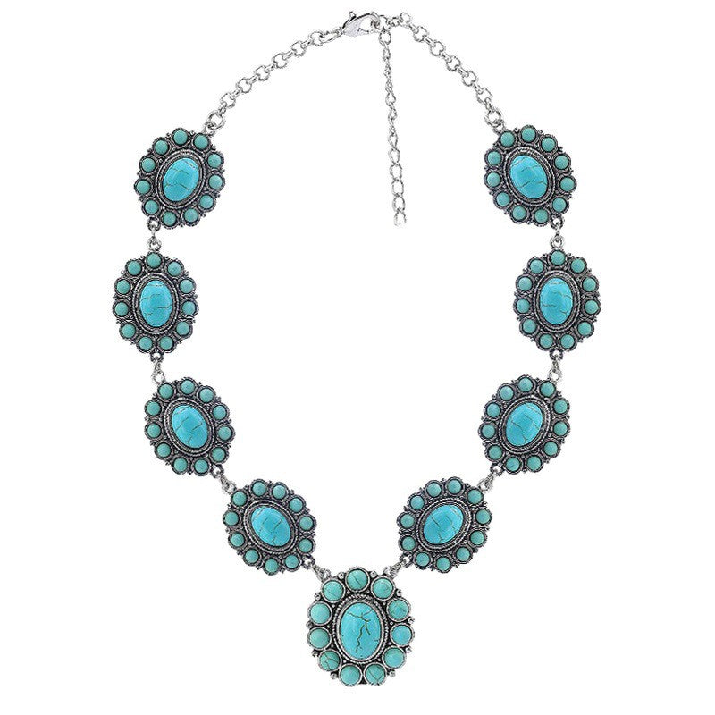 Vintage Inspired Faux Turquoise Oval Statement Necklace