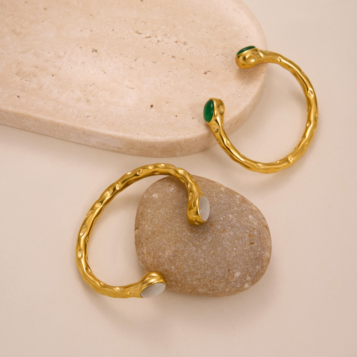 Classy Textured Stone Open Cuff Bracelet