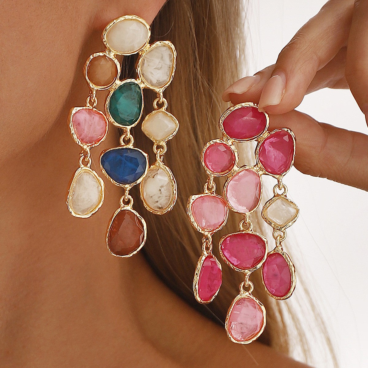 Boho Colorful Resin Cluster Drop Earrings