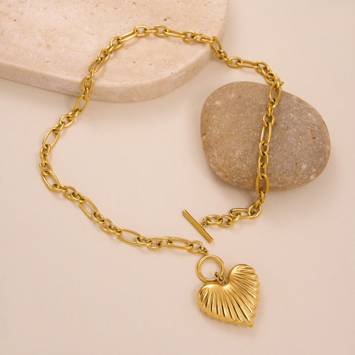 18k Textured Heart OT Toggle Necklace