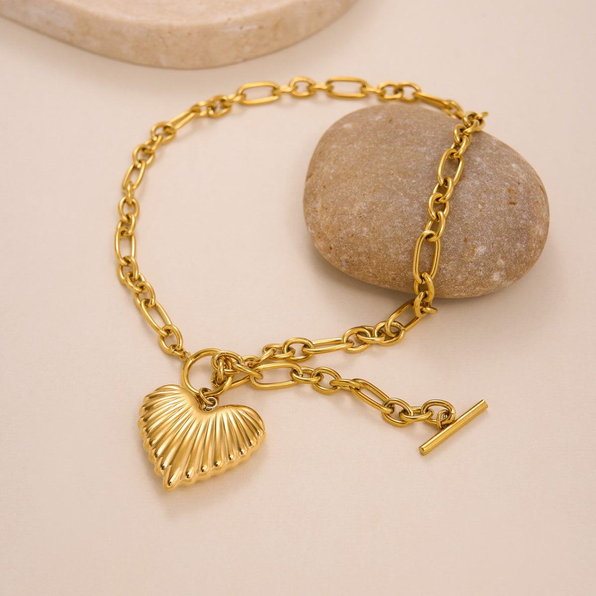 18k Textured Heart OT Toggle Necklace
