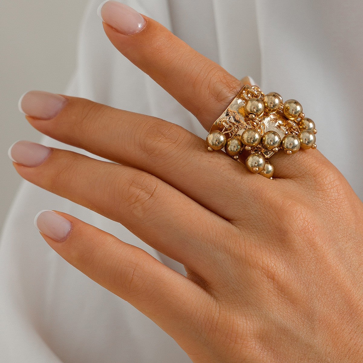Boho Vintage Faux Pearl Fringe Open Ring