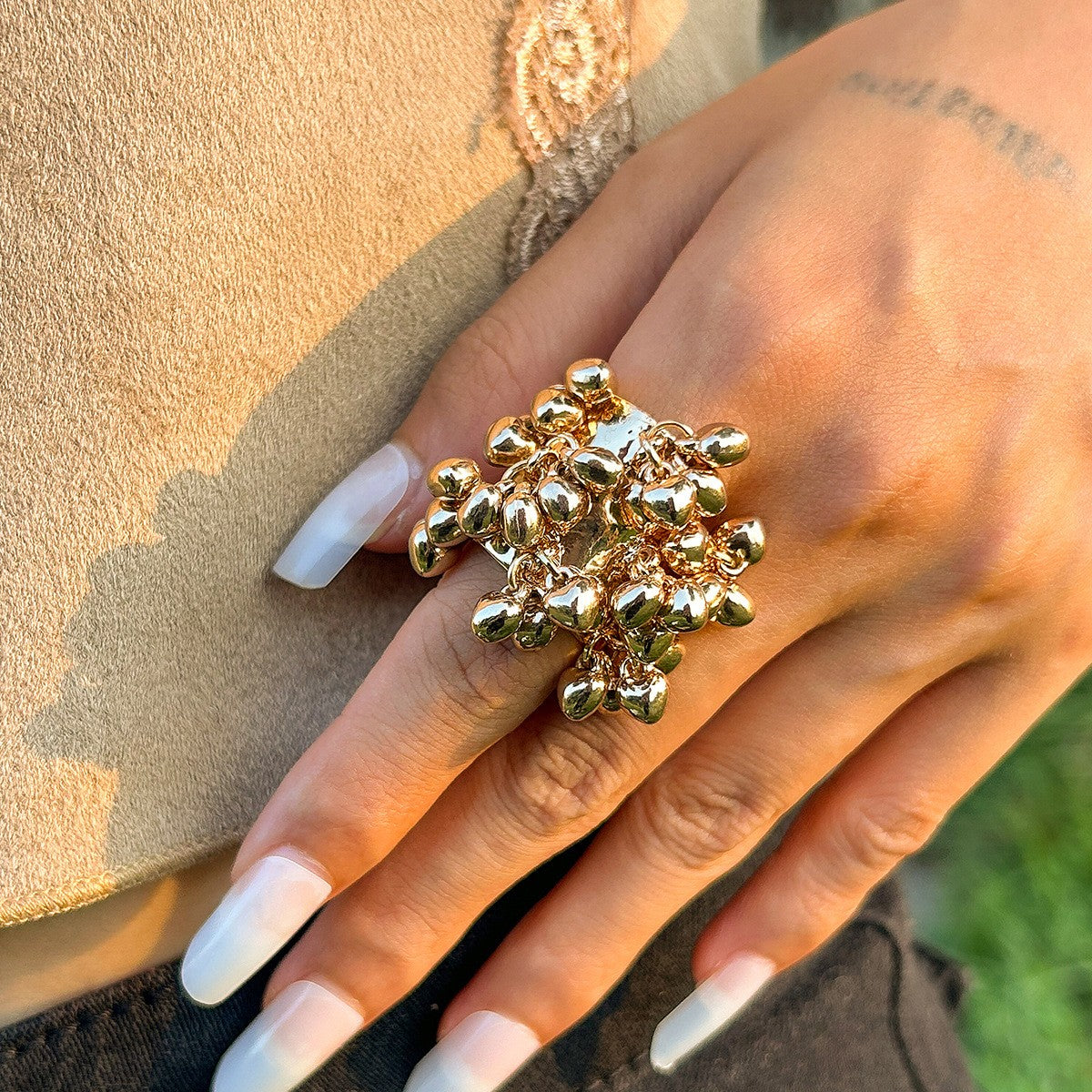 Boho Vintage Faux Pearl Fringe Open Ring