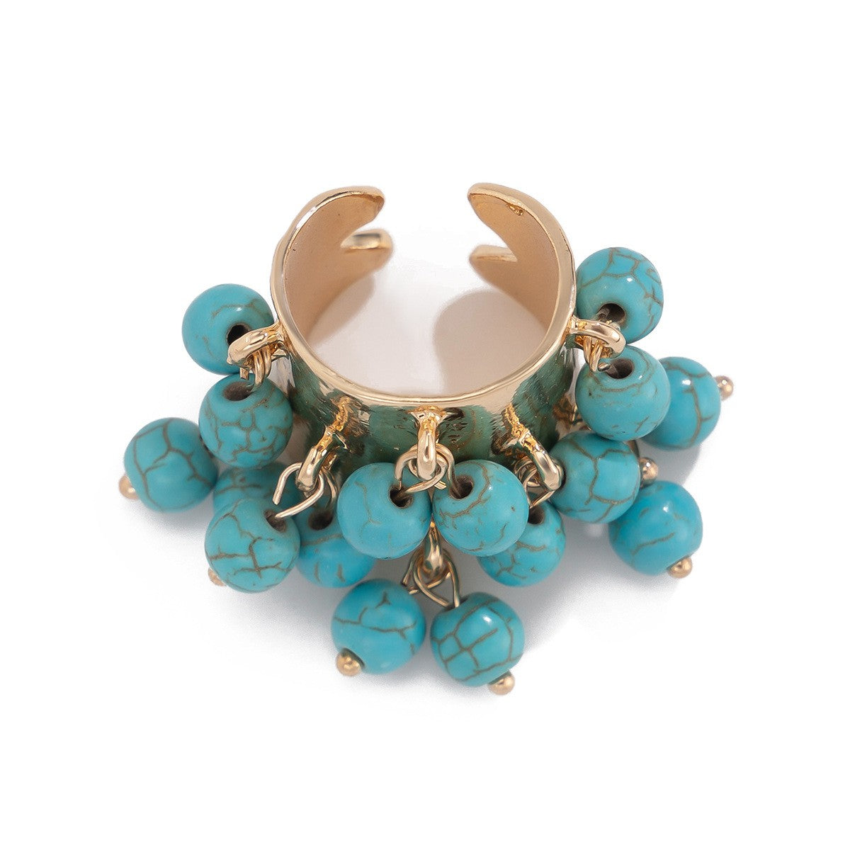 Boho Vintage Faux Pearl Fringe Open Ring