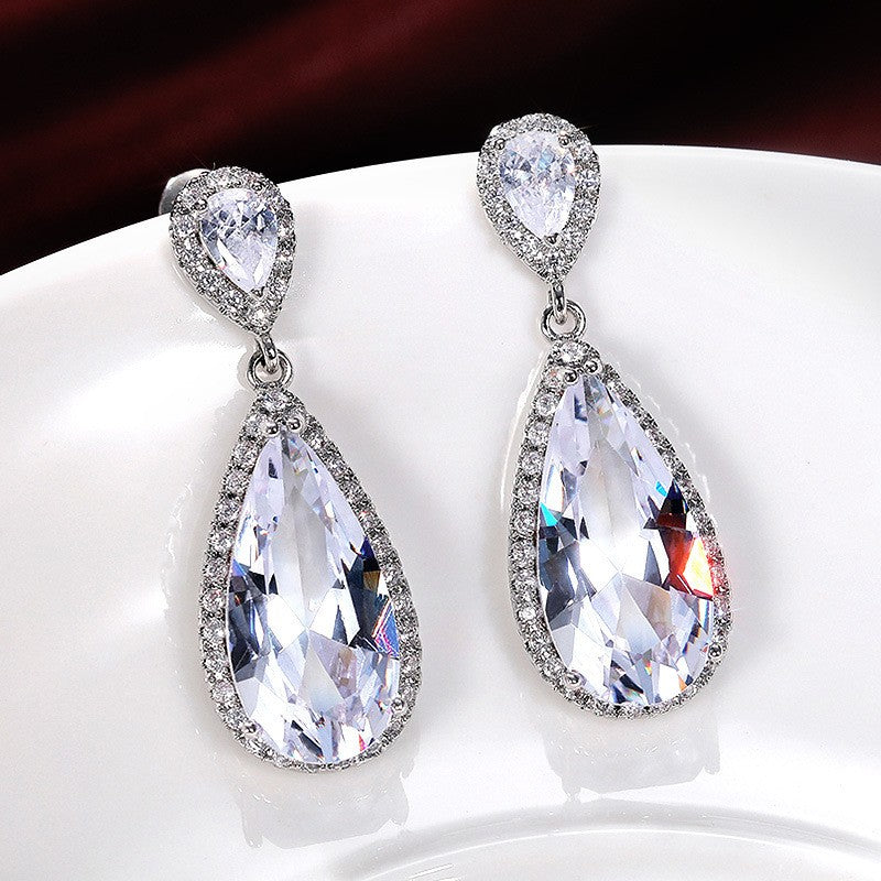 Classy Paved Teardrop Dangle Earrings