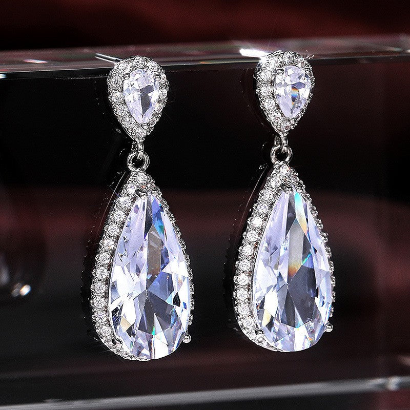 Classy Paved Teardrop Dangle Earrings