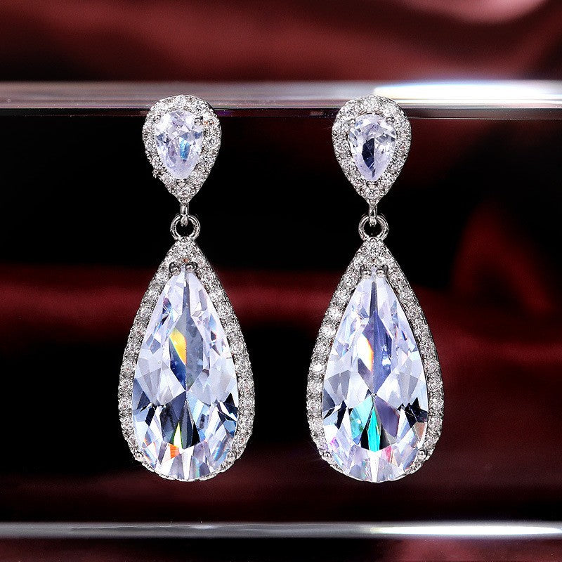 Classy Paved Teardrop Dangle Earrings