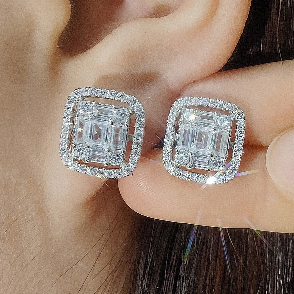 Classy Square Baguette Zirconia Stud Earrings