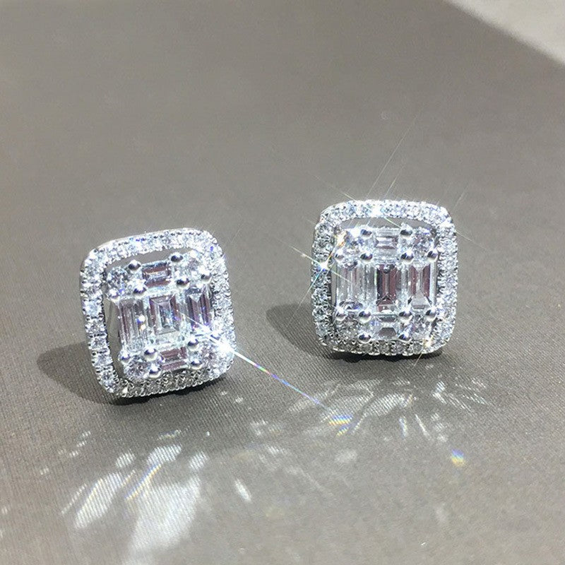 Classy Square Baguette Zirconia Stud Earrings