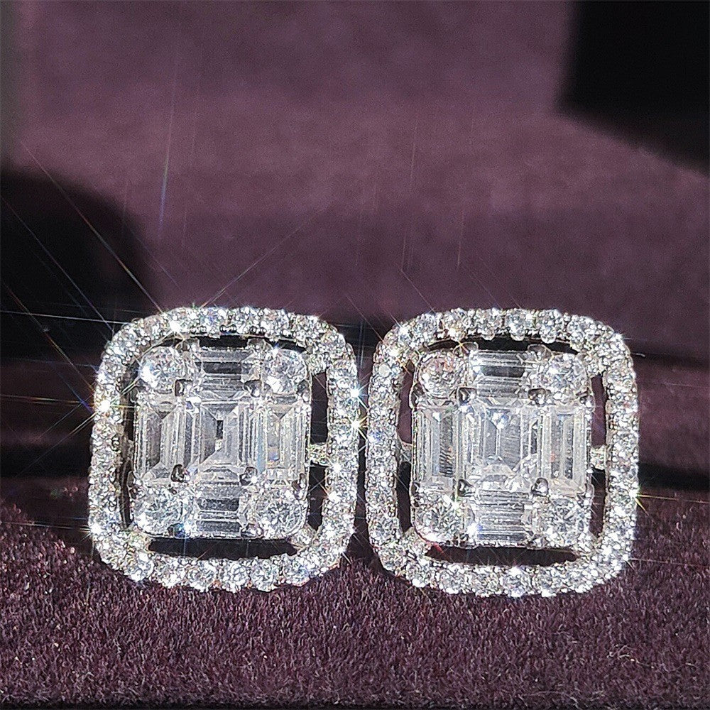 Classy Square Baguette Zirconia Stud Earrings