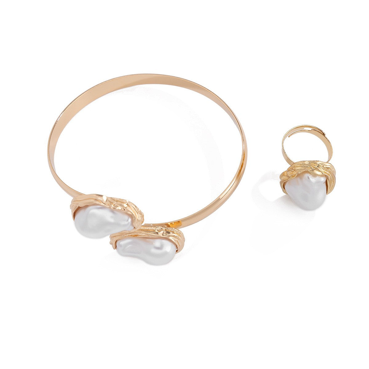 Classy Faux Pearl Collar Necklace, Bracelet & Ring Set