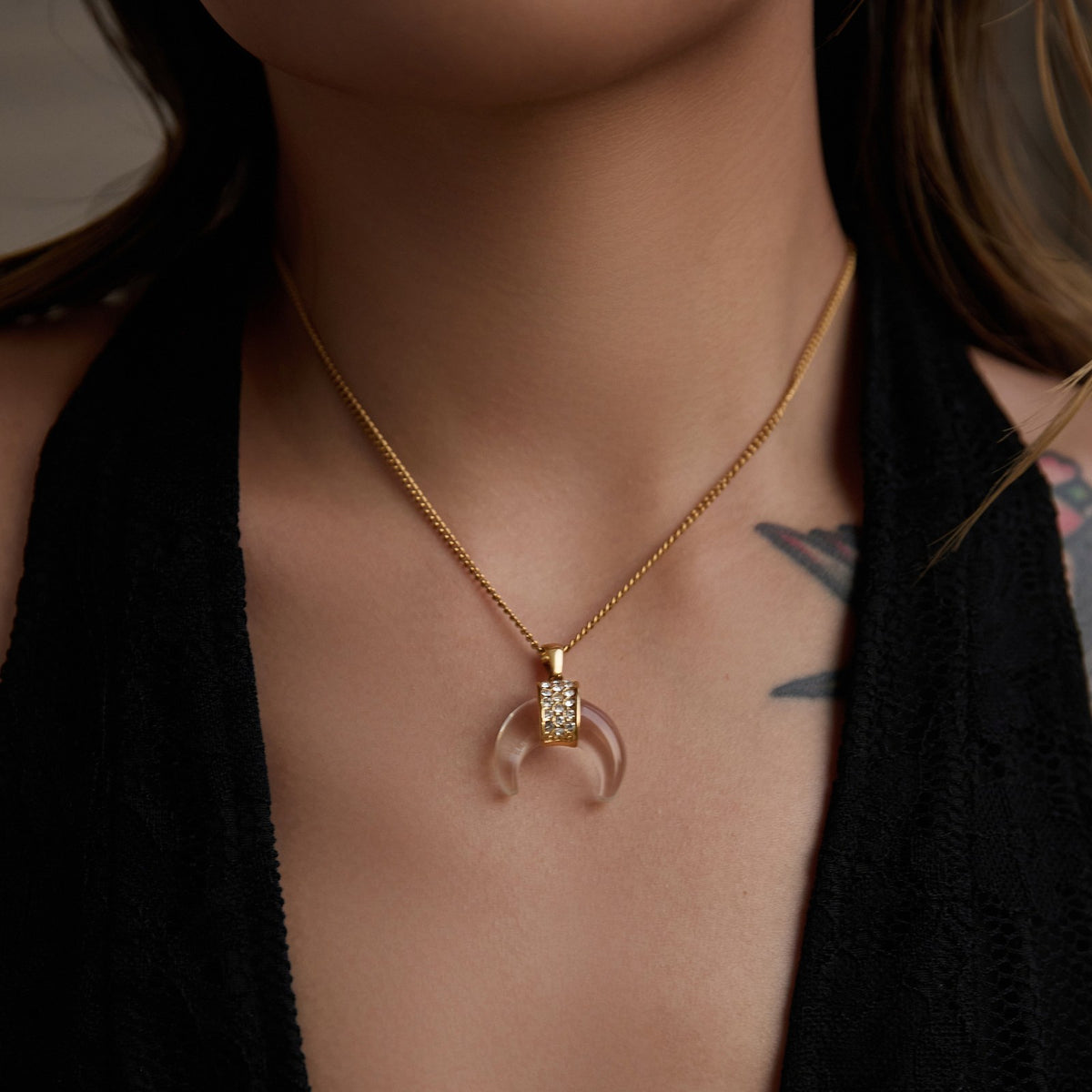 Dainty Resin Crescent Moon Necklace