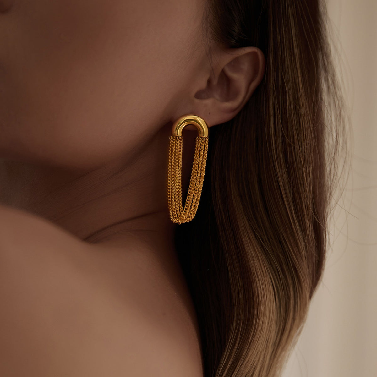 18k Classy Multi-Strand Chain Hoop Earrings