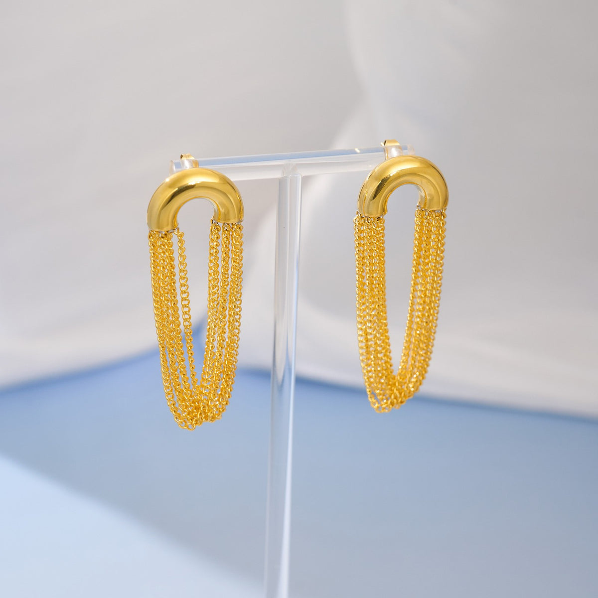18k Classy Multi-Strand Chain Hoop Earrings