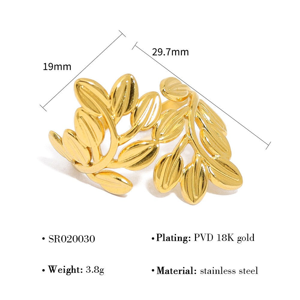 18k Dainty Rainbow Leaf Open Ring