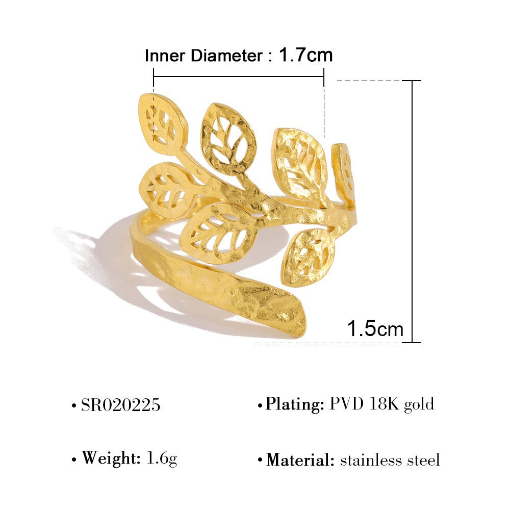 18k Dainty Rainbow Leaf Open Ring
