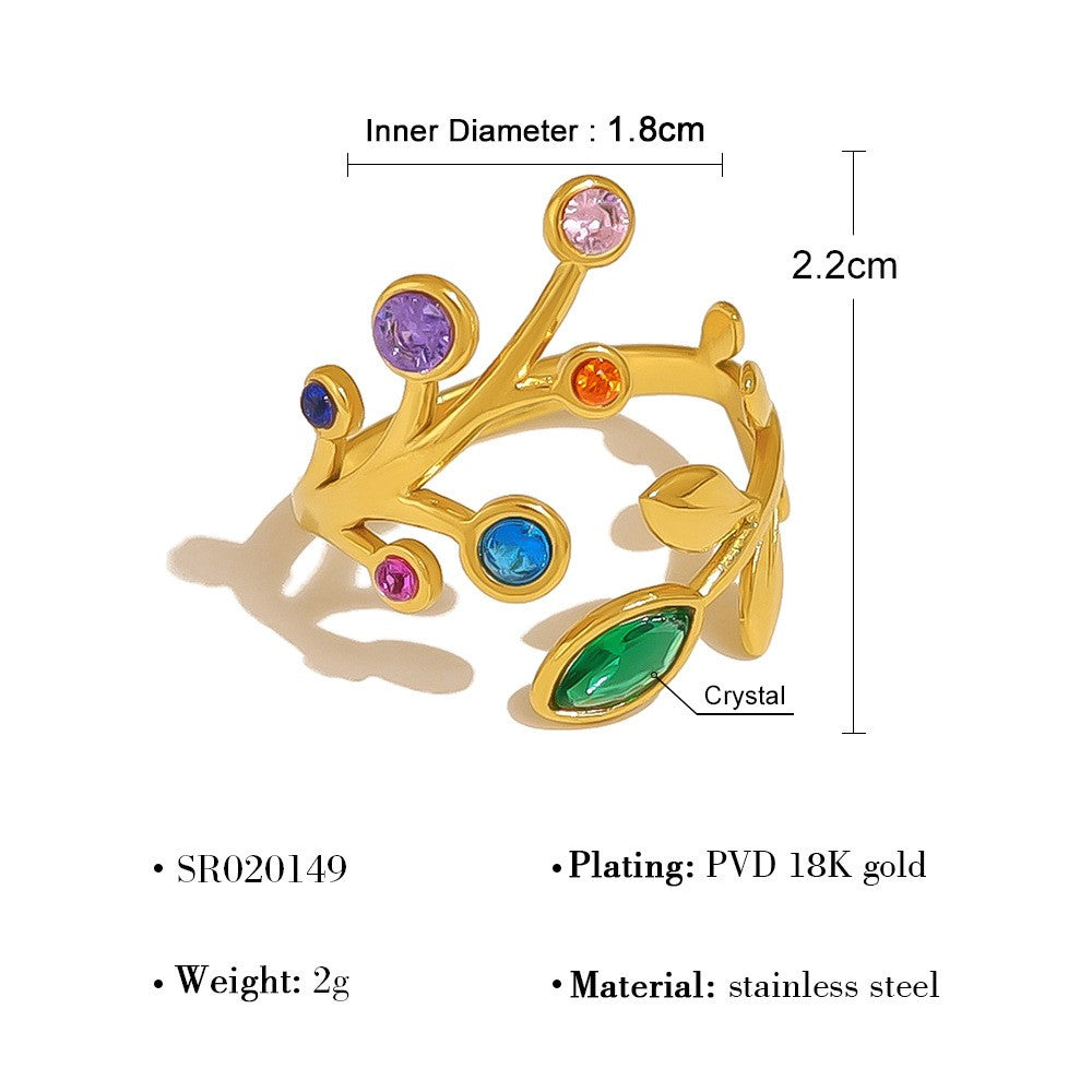 18k Dainty Rainbow Leaf Open Ring